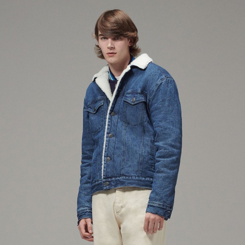 Men's Sherpa Lined Denim Jacket INDIGO WASH BLUE (MTJ-008)